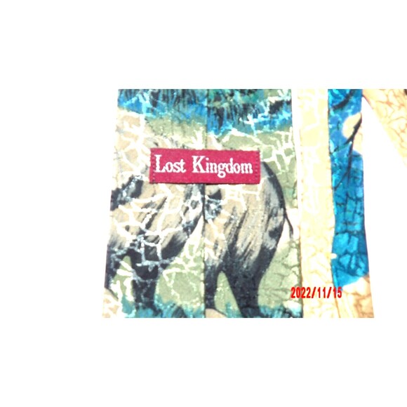 Lost Kingdom Elephant Necktie Blue Gold Green Gray Pattern Super Cool - Picture 3 of 3